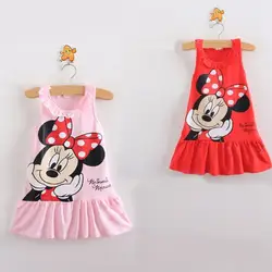 2019 Детские платья принцессы с рисунком Минни Маус для маленьких девочек, милое летнее детское платье без рукавов, хлопковая одежда для