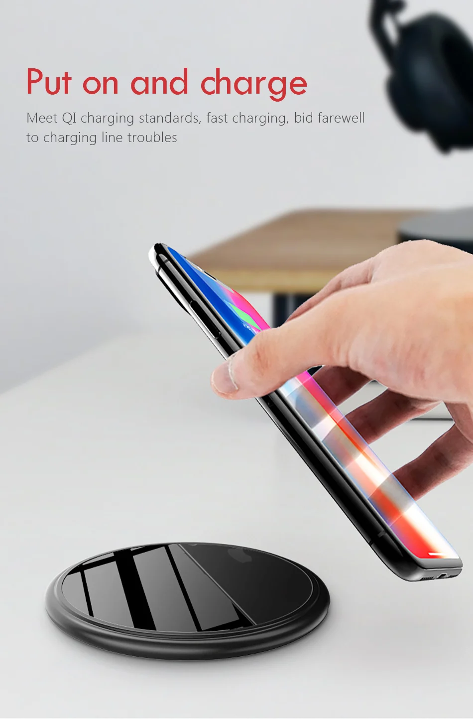 !ACCEZZ Glass Mirror 7.510W Qi Wireless Charger For iPhone X 8 Samsung Galaxy S9 S8 Plus S7 Ultra-thin Fast Charging For Mix 2S (5)
