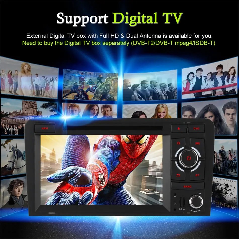 Top 4G SIM LTE  Octa Core Android 6.0 32GB ROM 2 Din 7" Car DVD Player For Audi A3 S3 2004-2011 wifi RDS Radio GPS map Bluetooth 4.0 5