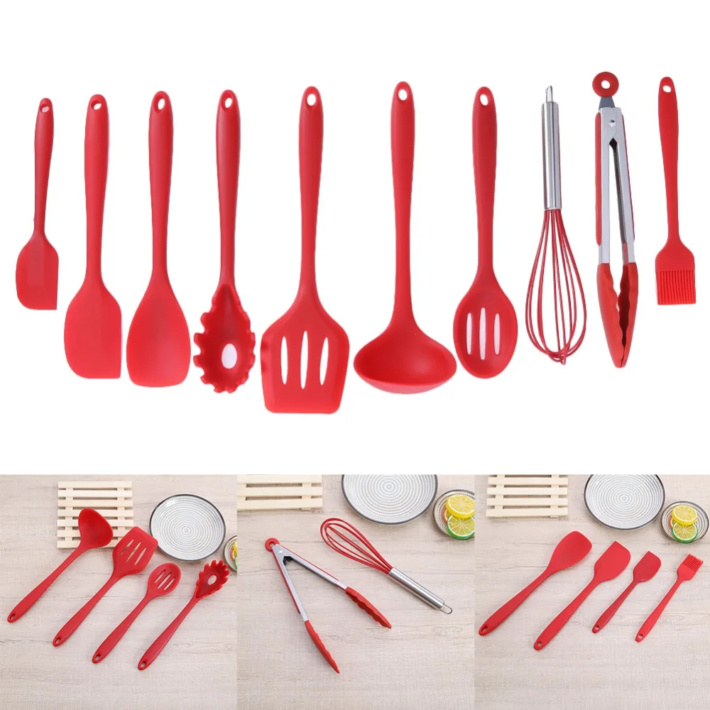10pcs/set Non stick Pan Kitchen Utensils Set Silicone Kitchenware