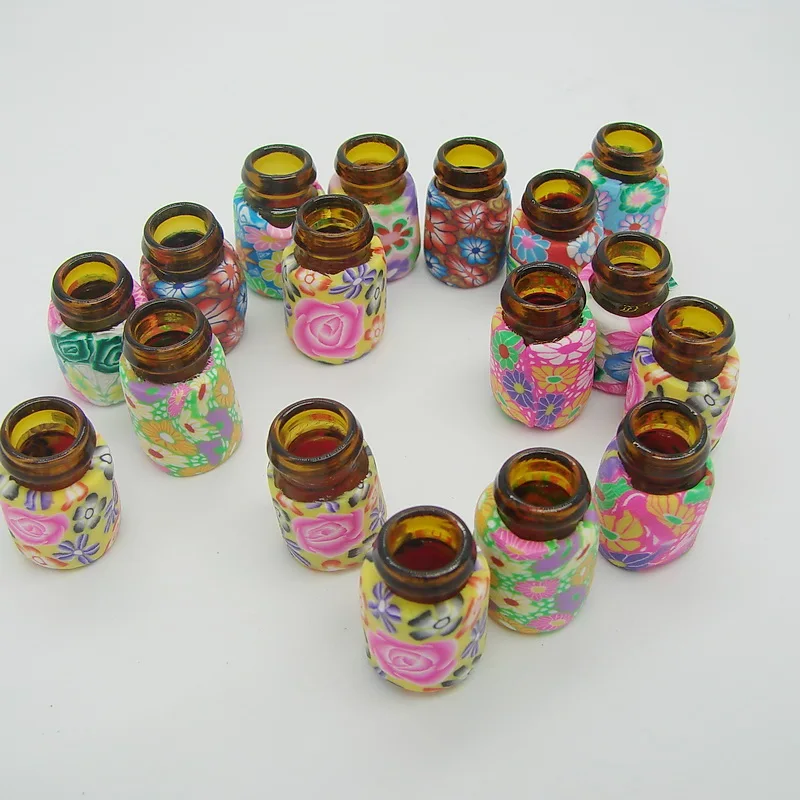 

10pieces 13*23mm Mix Glass Beauty Fimo Jewelry Wishing Bottle With Cork Aromatherapy Pendant Essential Oil Bottle