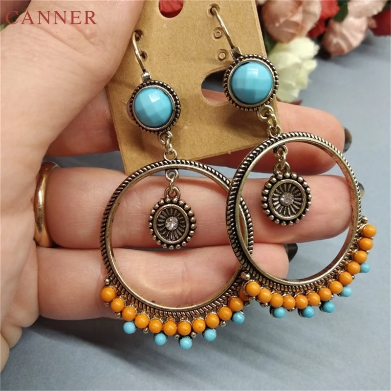 Statement Earrings Silver Color Vintage Ethnic Round Beads Dangle Drop Earrings Hanging for Women Fashion Party Jewelry C35