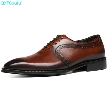

QYFCIOUFU Fashion Men Dress Shoes Vintage Brogue Oxford Shoes Fashion Genuine Leather Designer Shoes Wedding Formal Italian Shoe