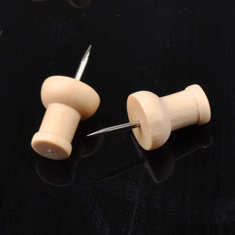 Nautral Round Wooden Push Pins Thumbtacks Steel Point Bulletin Board Office School 50 pcs/lot sewing pins