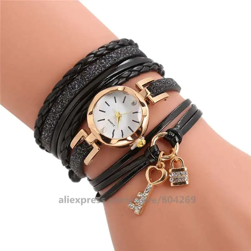 

fashion women bracelet Lock pendant watch casual wrap around key elegance wristwatch for women wholesale long strap watches