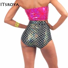 Itsroya новые сексуальные трусики в русалки шорты-бикини женские винтажные купальники с высокой талией с принтом в виде рыбьей чешуи пляжные брюки 3 цвета