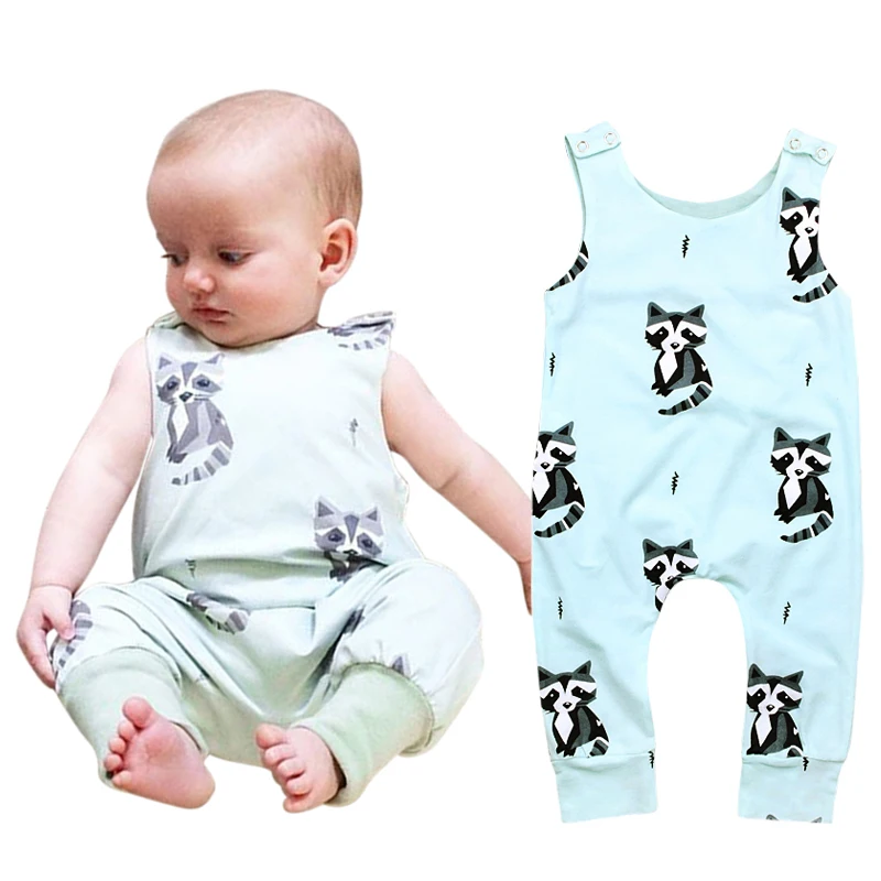 Детский летний комбинезон с принтом енота без рукавов|brand newborn|newborn brandbaby summer clothes |