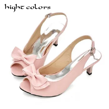 

2020 Summer Open Toe Buckle Candy Color Sweet Sandals For Women Large Size 31 - 48 Female Medium Heels Shoes Women Casual Pumps