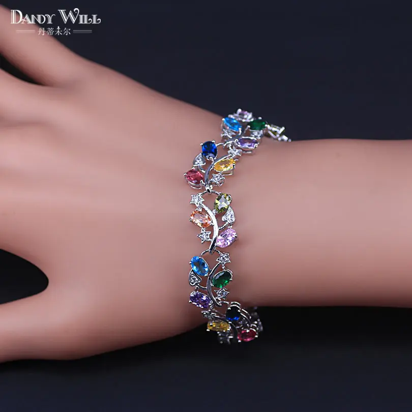Большие Квадратные Серебряные кольца 925 модные ювелирные изделия браслеты для женщин многоцветные кубические циркония ювелирные изделия для женщин