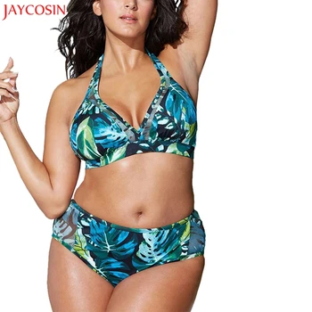 

JAYCOSIN XL-4XL 2018 New Summer Print Two Piece Filled Bra Push-up UnPadded Bandage Bra Triangle Suit Bodysuits Plus Size z0118.