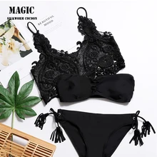 Трехсекционный купальник черный бандажный бикини женский купальник купальный костюм с пуш-ап Maillot De Bain