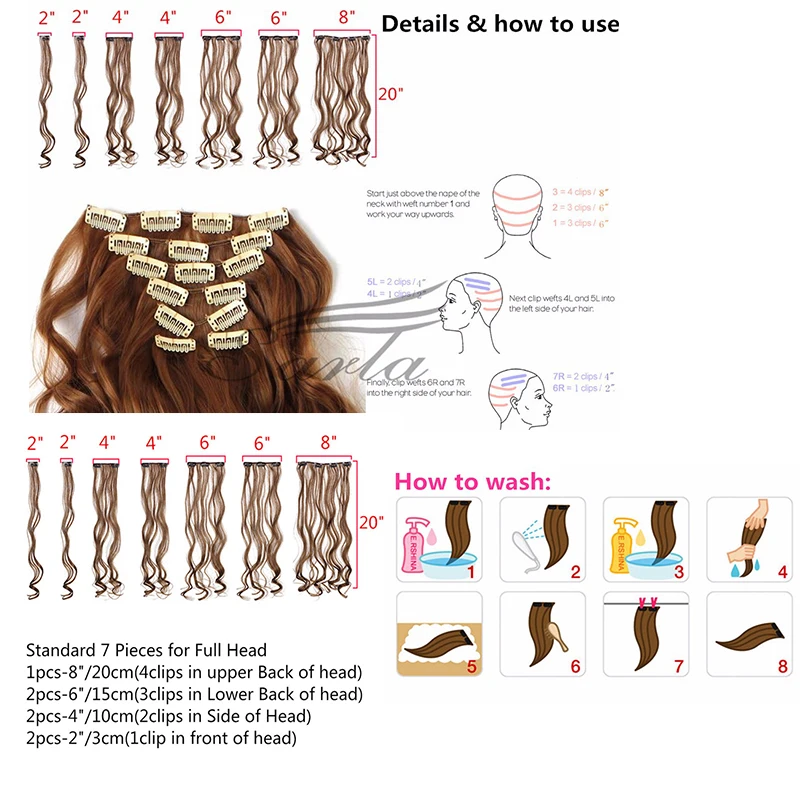SARLA 50 шт. длинные вьющиеся волосы на заколках для наращивания 7 шт./компл. термостойкие синтетические высокотемпературные накладки 28 цветов 999