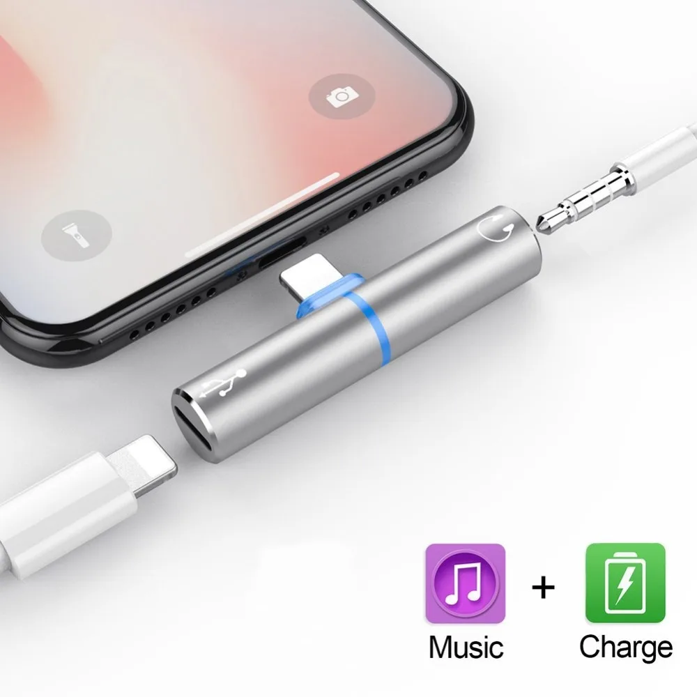 AUX Adaptador for iphoneX 7 8 plus 2 in 1 audio charging cable adapter lightning jack headphone 3.5mm Adaptateur | Мобильные