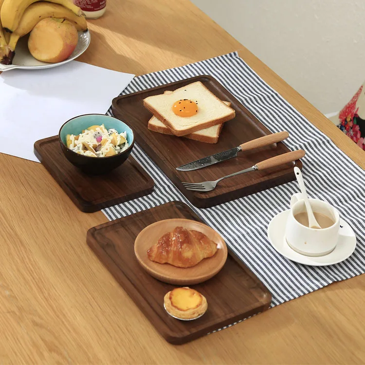 Прямоугольник японский черный из орехового дерева хлеб фрукты блюдо, тарелка чай десертный ужин поднос тарелки