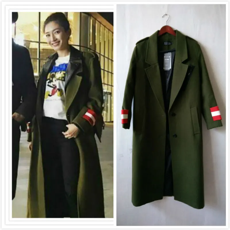 Goede 2017 Nieuwe Mode Vrouwen Groene Trenchcoats Fall Winter Notched Militaire Maxi Kasjmier Uitloper Vrouwelijke Korte Warme Overjas Casacos