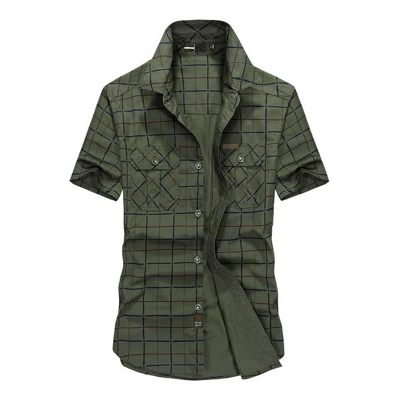 Новые летние модные для мужчин рубашка короткий рукав хлопок повседневное плотная рубашки для мальчиков мужской одежды военная унифо - Цвет: 5009 green
