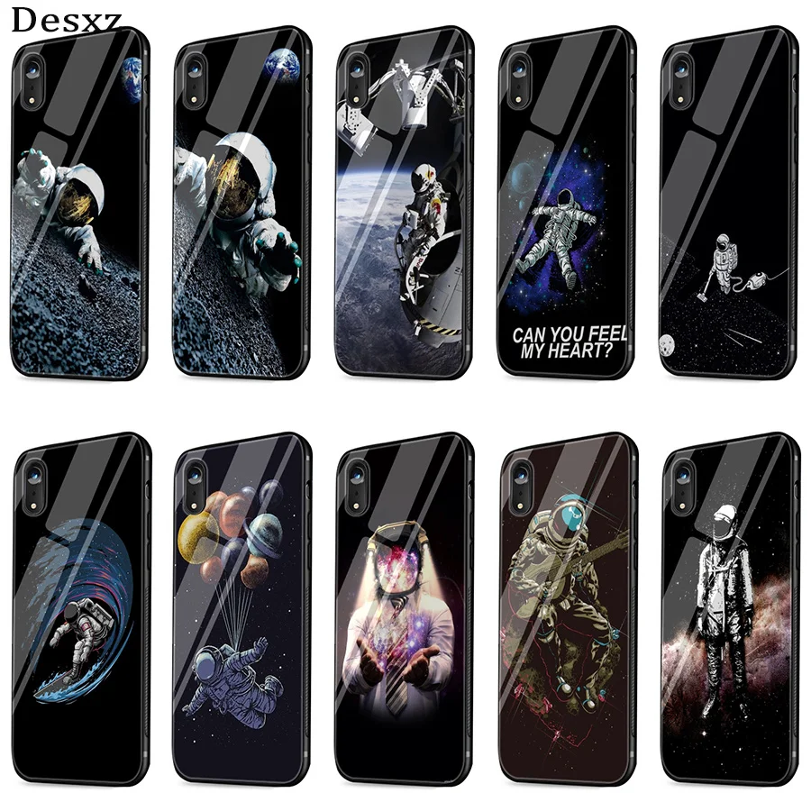 Desxz Glass Case TPU For iPhone 6 6s 7 8 Plus X XR XS Max 5 5s SE Cover Funny Astronaut | Мобильные телефоны и аксессуары