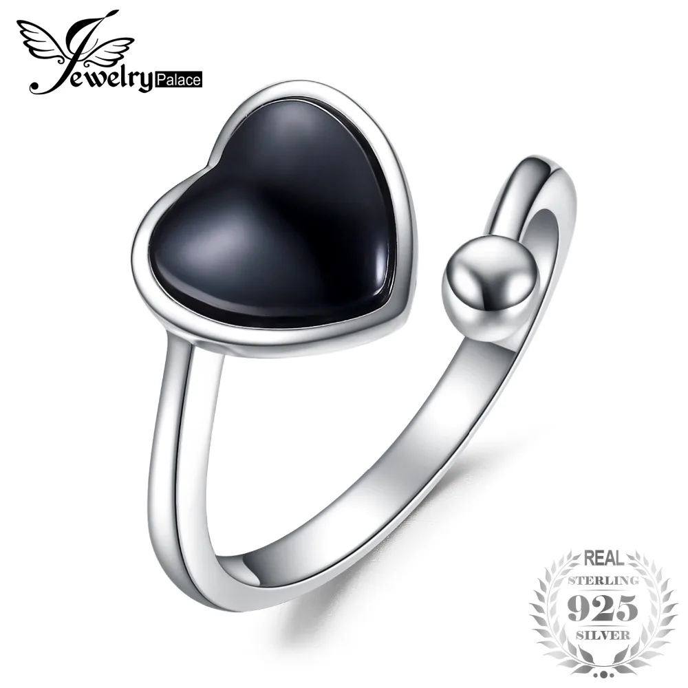

JewelryPalace Genuine Black Onyx Ring Solitaire 925 Sterling Silver Rings for Women Engagement Ring Silver 925 Gemstones Jewelry