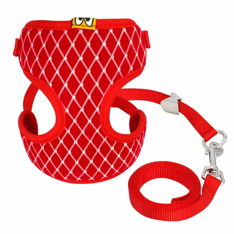 

Mesh Cat Harness and Leash Set Rhinestone Breathable Cat Collar Harnesses Vest Pet Traction for Small Medium Dog Cat Puppy