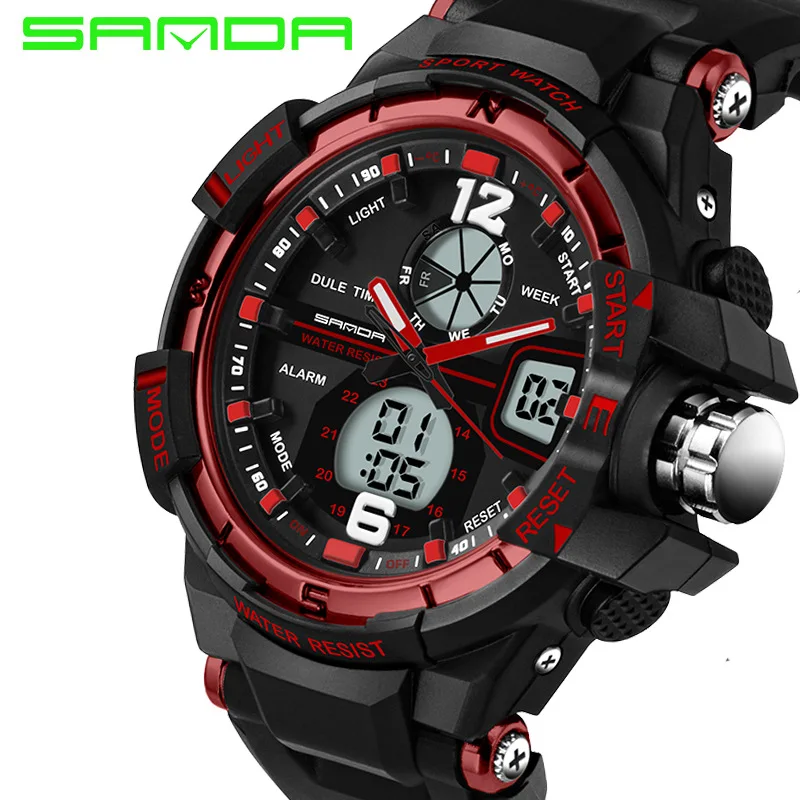 Sports cool men's quartz and digital watches SANDA luxury brand LED military waterproof watch sport