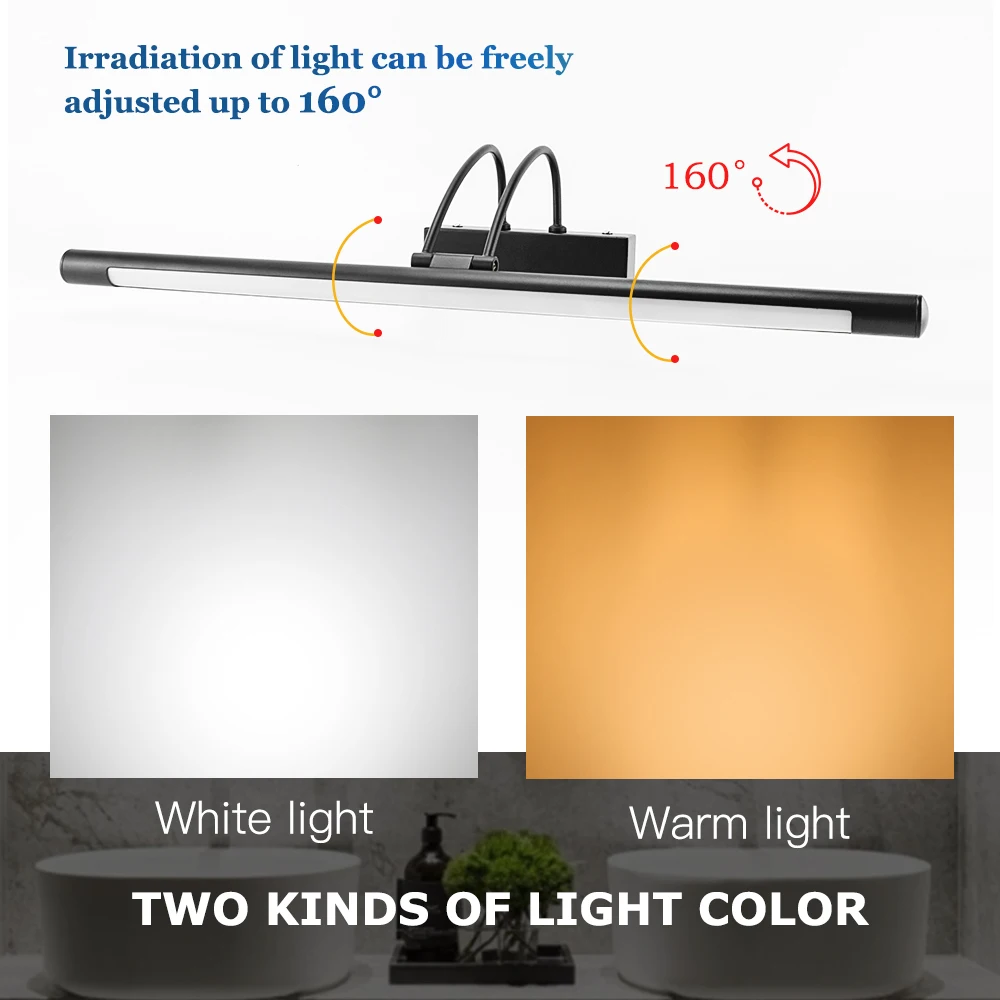  Led Mirror Light Bathroom Wall Light Waterproof 12W 90-260V Black Silver Shell Wall Mounted Bathroo - 32992382256