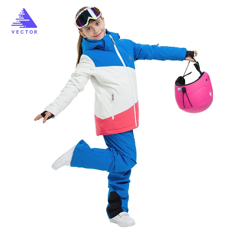 1 лыжный костюм для девочек детская одежда Зимний лыжный костюм ветрозащитные лыжные куртки+ штаны, детские брюки зимние лыжные и Сноубордические штаны