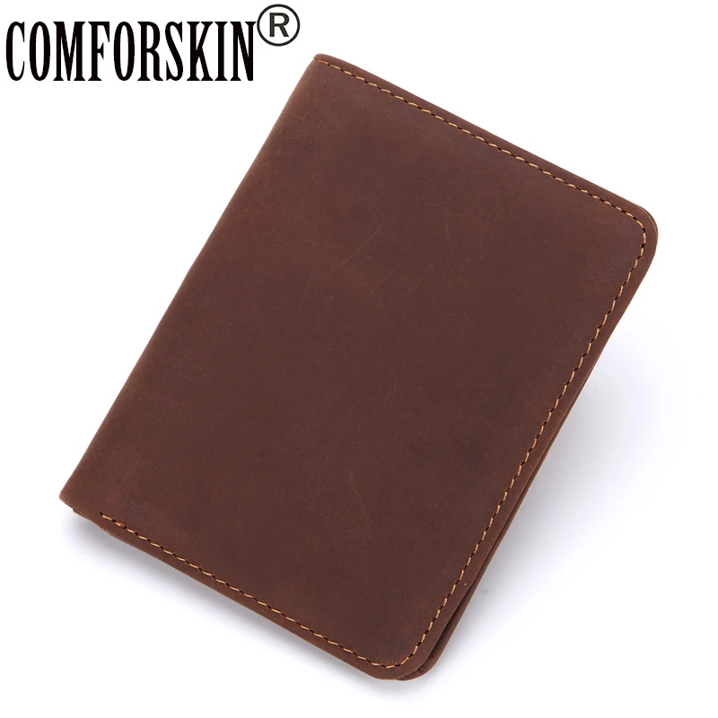 

CONFORSKIN Slim Short Men Wallets Vintage Genuine Crazy Horse Leather 100% New Arrivals 2017 Folio Men Purses Male Card Wallets