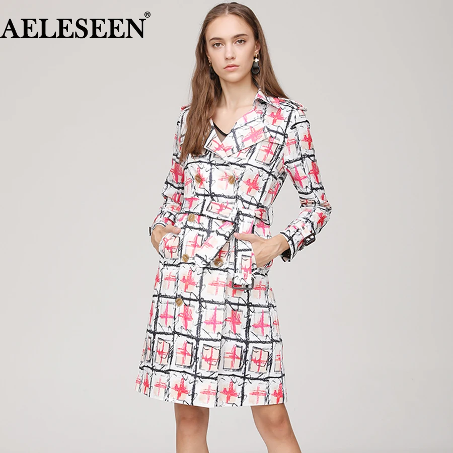 

AELESEEN 2018 Fashion Designer Windbreaker Overcoat Autumn Winter Women Double-breasted Long Sleeve Plaid Print warm Overcoat