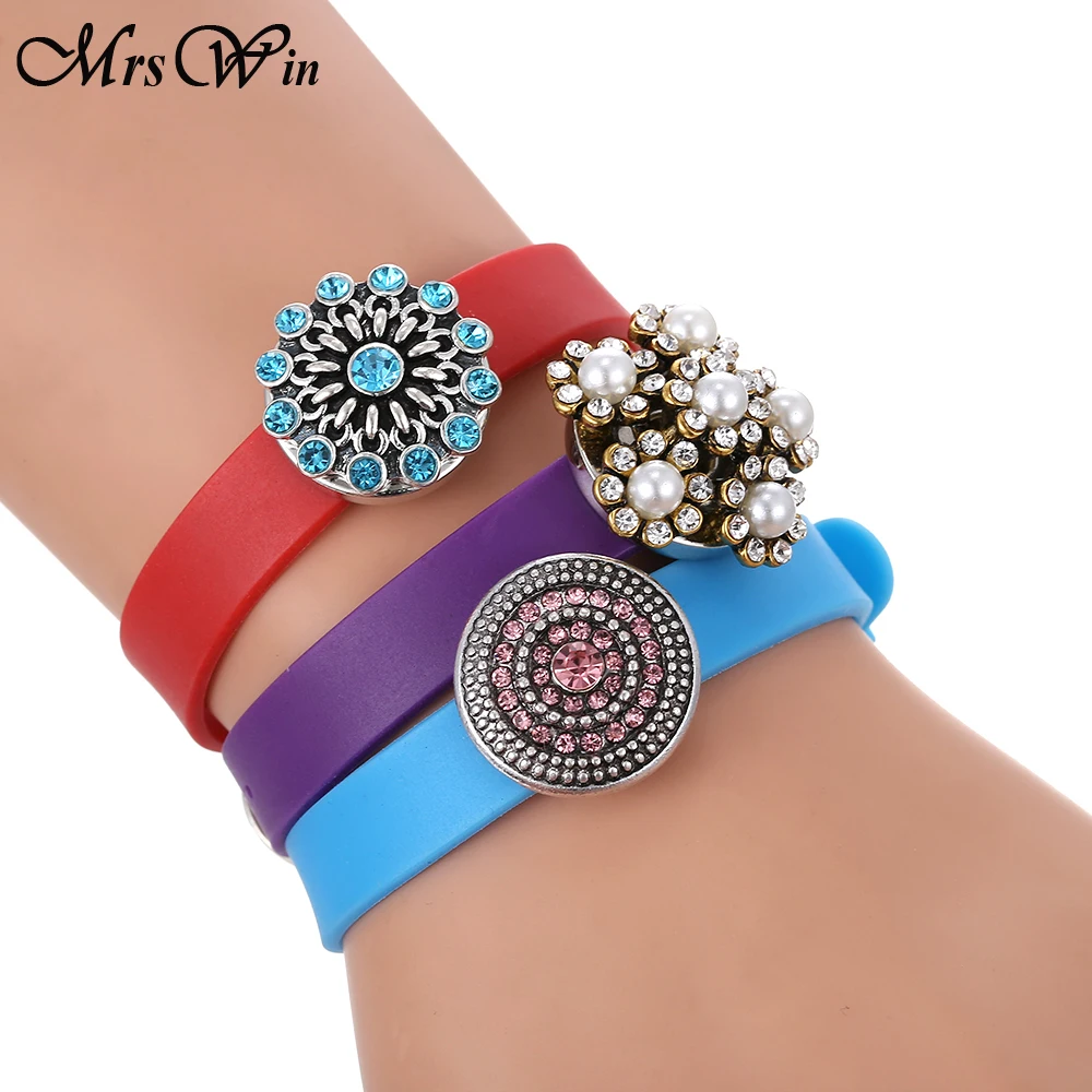 DIY 20cm 18mm Snap Bracelet Candy Colors Silicone Rubber Leather Snap