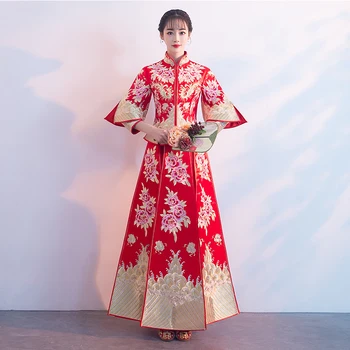

Embroidery Flower Novelty Women Cheongsam Suit High Quality Embroidery Marriage Qipao Vestidos Red Oriental Bride Dress Gown