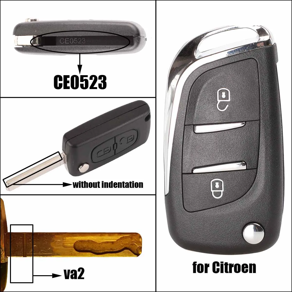 

jingyuqin Flip Remote Car Key Shell Refit For Citroen Coupe VTR C2 C4 C5 C6 C8 Berlingo Xsara Picasso 2/3 Button VA2/HU83 CE0523
