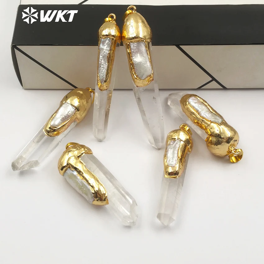 

WT-P1429 WKT Classic natural crystal quartz transparent pearl golden with ladies charm necklace pendant gift accessories