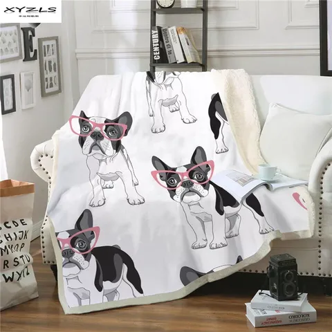 Cobertores na Cama Animal dos Desenhos Cobertor de Pelúcia Lance para Crianças Xyzls Moderno Macio Cordeiro Veludo Animados Colcha Bulldog Sofá Capa 1 Peça
