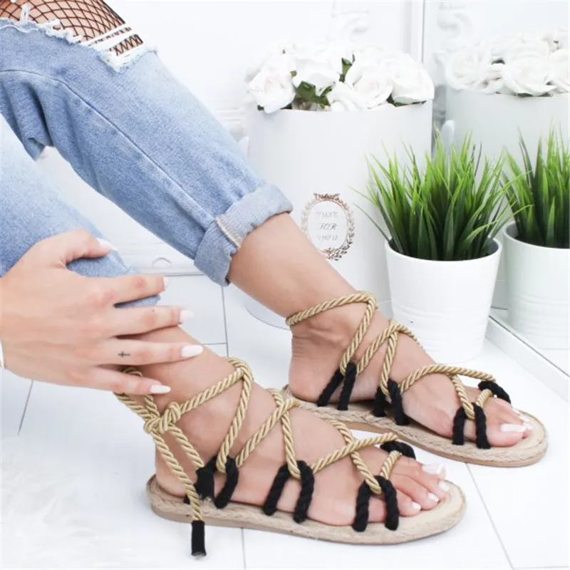 Litthing Summer Sandals For Women Hemp Rope Shoes Woman Rome Casuals Hemp Rope Sandals Zapatos De Mujer Rome Sandals