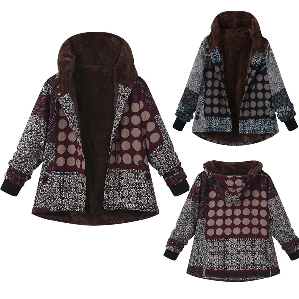 

Plus Size Women winter warm Hooded Long Sleeve Vintage Ladies Fleece Thick Coats 5xl fur Coat chaquetas mujer invierno 2018