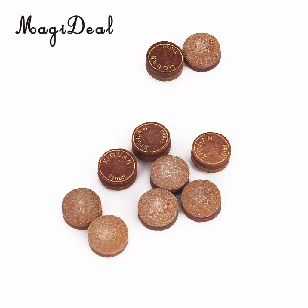 MagiDeal High Quality 10Pcs 11 x 5mm Leather Snooker Pool Glue-on Style Cues Tip BrownTable Sport Billiard Indoor Game Accessory