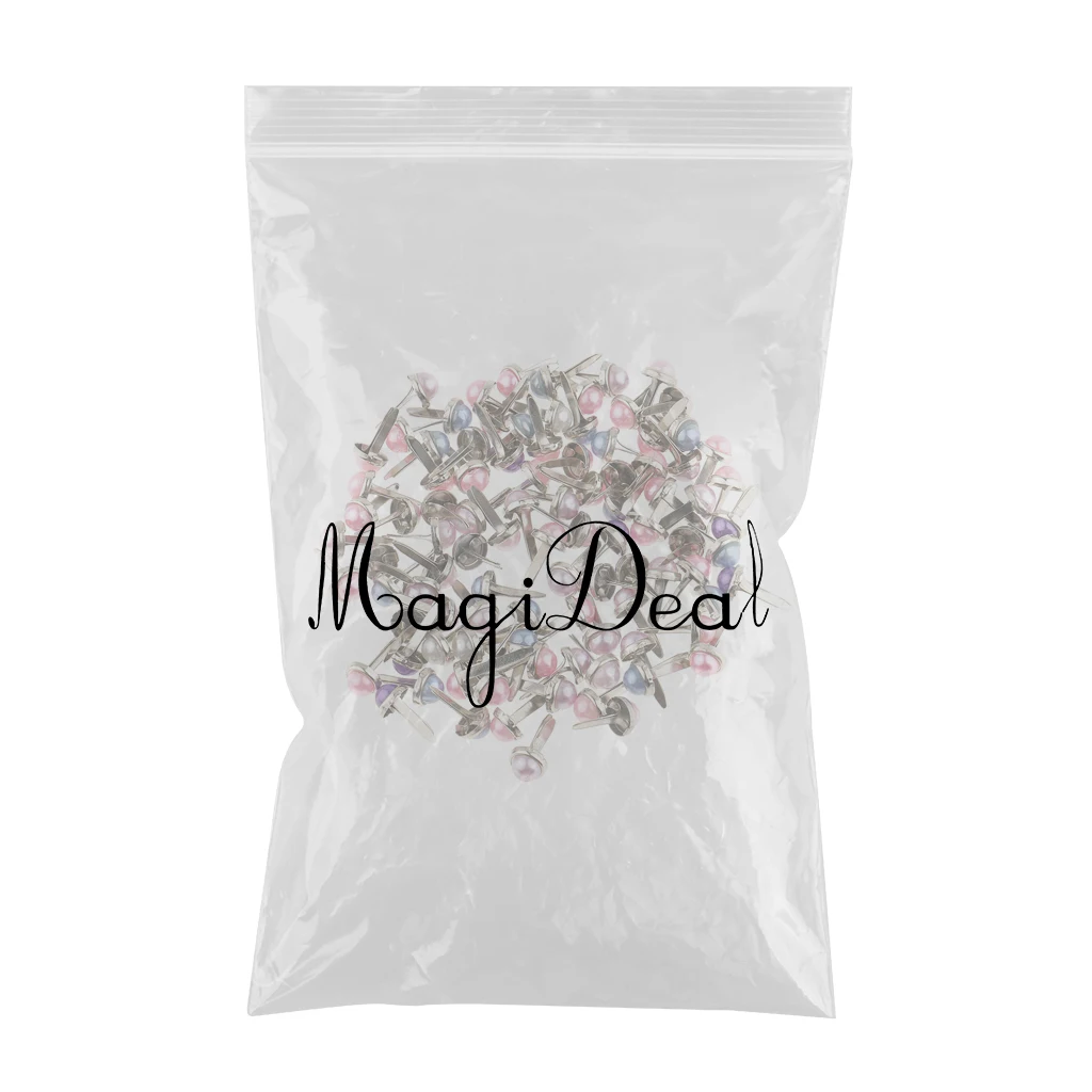 200 Pieces Metal Pearl Head Brads Paper Fastener for Scrapbooking Cardmaking Decoration DIY 6mm