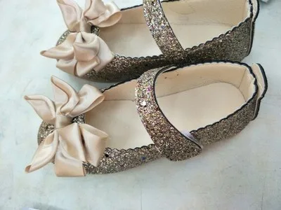 Обувь для девочек детская кожаная обувь принцессы с блестками весенне-осенняя модная повседневная обувь на плоской нескользящей мягкой подошве с бантом для девочек размер 21-30