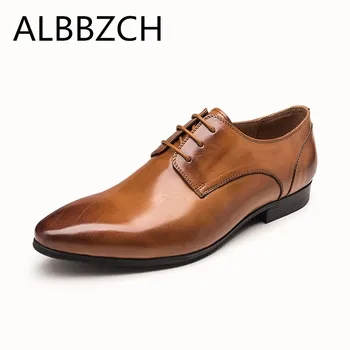 

New men's business dress genuine leather shoes men derby quality cow leather wedding shoes simple elegant comfortable work shoes