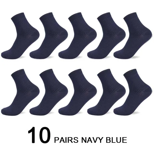 10 Pairs/Lot Men's Bamboo Fiber Socks 2022 New Compression Autumn Long Black Business Casual Man Dress Sock Gift Plus Size 42-45 10 navy blue