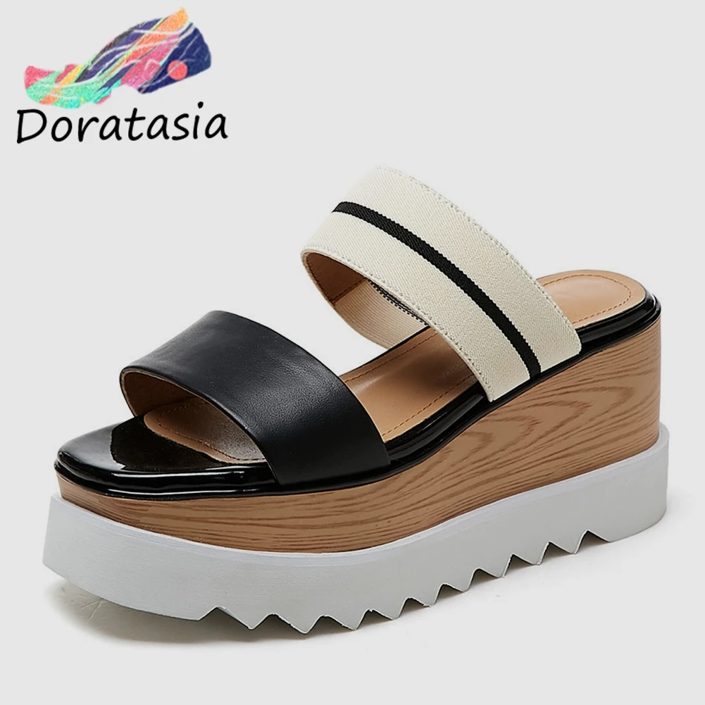 

DORATASIA New Fashion Genuine Leather Shoes Ladies Wedges High Heels Flat Platform Shoes Woman Casual Party Summer Slippers