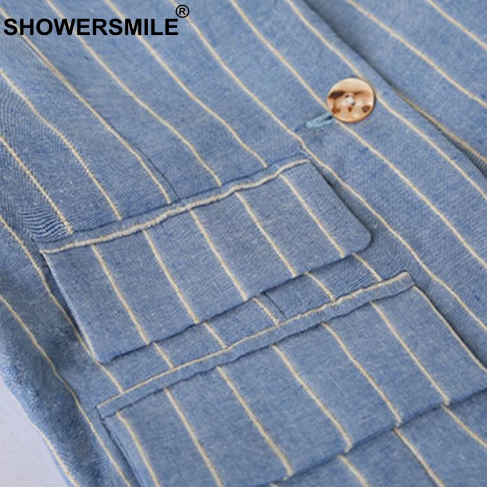 SHOWERSMILE Blue Suit Vest Women Stripe Cotton Waistcoat Ladies Slim Fit OL Sleeveless Jacket One Button Pockets Autumn Clothing SHOWERSMILE Blue Suit Vest Women Stripe Cotton Waistcoat Ladies Slim Fit OL Sleeveless Jacket One Button Pockets Autumn Clothing