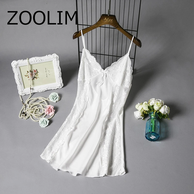 

ZOOLIM Women Nightgowns Sexy Lace Spaghetti Strap Summer Home Wear Night Shirts Satin Sleepwear Nightshirts Nightdress
