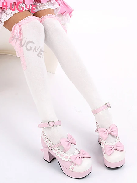 

Sweet White Black Cotton Lolita stockings Knee High Socks Lace Trim Bow Decor