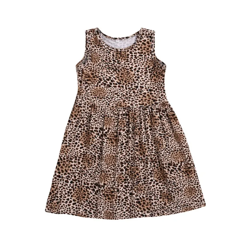 

Children Girls Dresses Children Clothing New Brand Cotton Leopard Sleeveless Dress For 2-7Y Kids Girls Size 100-140
