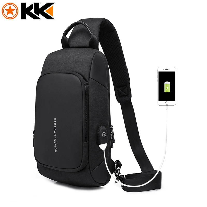 KAKA 2018 Luxury Brand Chest Bag USB Messenger Crossbody Bags for Men Nylon Shoulder Sling Bag ...