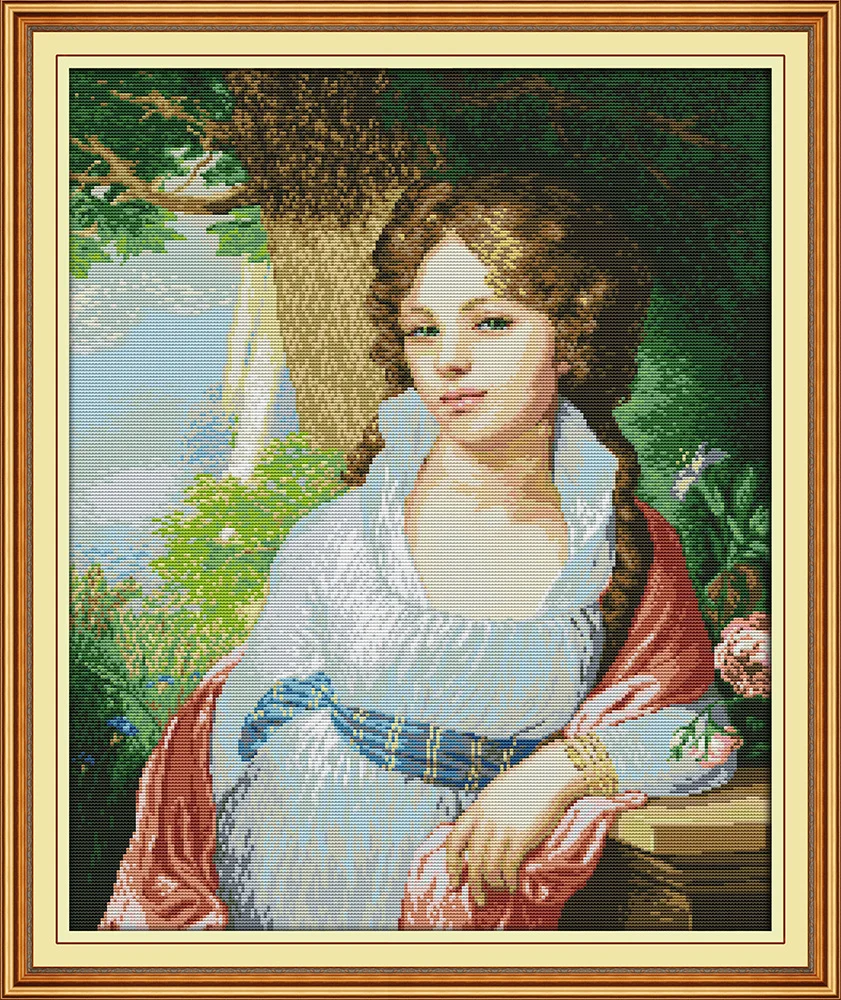 Girl Painting Pattern 11CT 14CT Counted Cross Stitch Chinese Cross