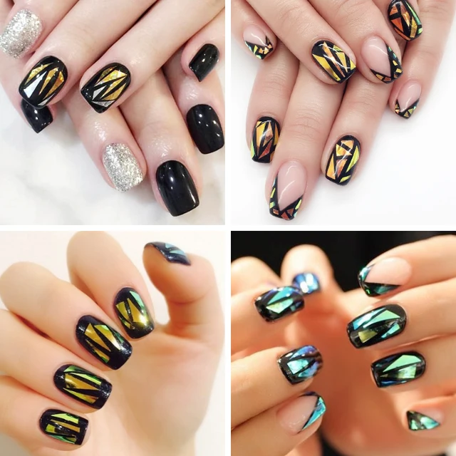 21 Colors/set Glitter Bling Nail Art Broken Glass Foils Finger 21 Colors/set Glitter Bling Nail Art Broken Glass Foils Finger Stencil Decal Stickers DIY - 21 Colors/set Glitter Bling Nail Art Broken Glass Foils Finger