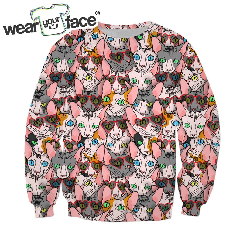 

Sphynx In Valentines Glasses 3D All Over Printed Crewneck Sweatshirts Hoodies Pocket Hipster Streetwear Funny Men Women Clothing