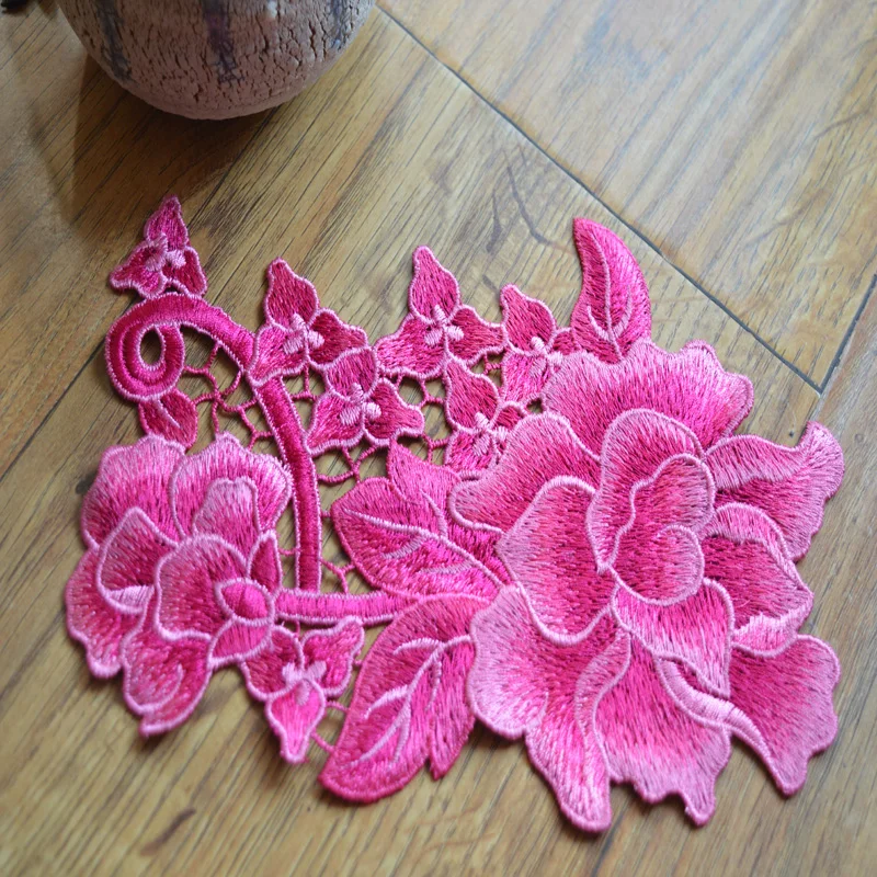 

(1pc/lot) Rose-carmine big flower patches Wedding Bridal Embroidery Lace patch Sewing Lace Applique16092405